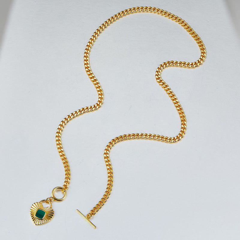 Wholesale Heart Natural Malachite Titanium Steel Necklaces
